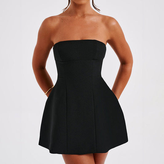 Strapless A-Line Mini Dress Casual Chic Women's Dress