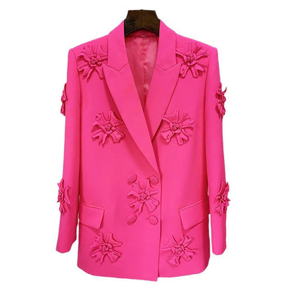 Trendy Double-Breasted Floral Embellished Blazer Style