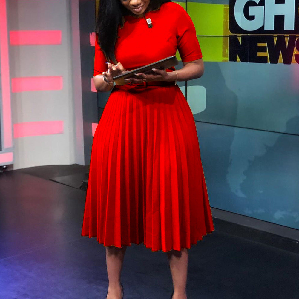 High Waist Pleated A-Line Dress Elegant Urban Style