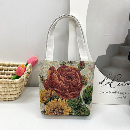 Ethnic Style Elephant Embroidered Canvas Tote Bag for Everyday Use