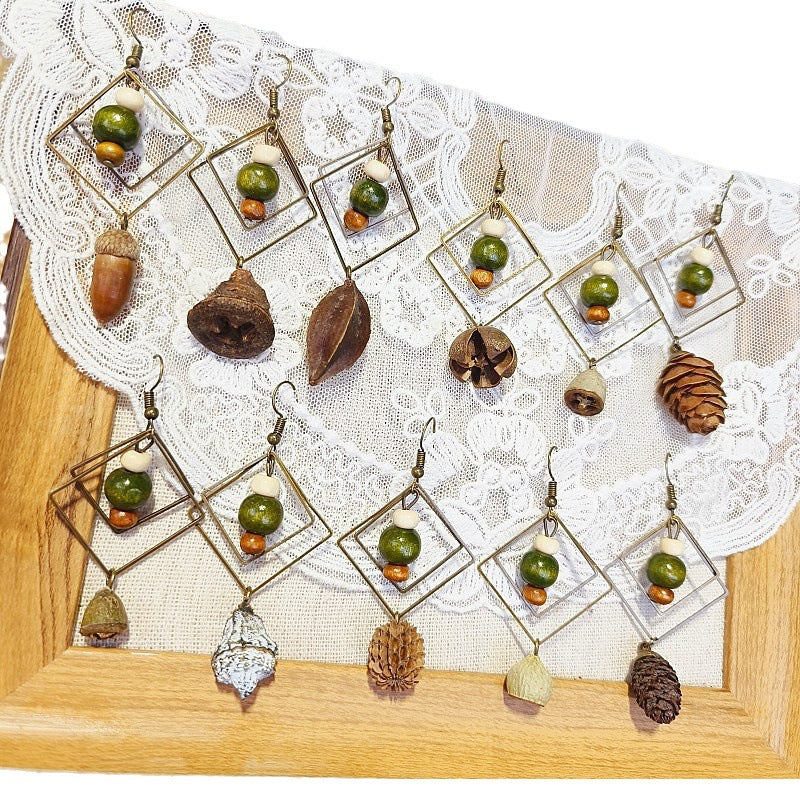 Geometric Plant-Inspired Wooden Earrings