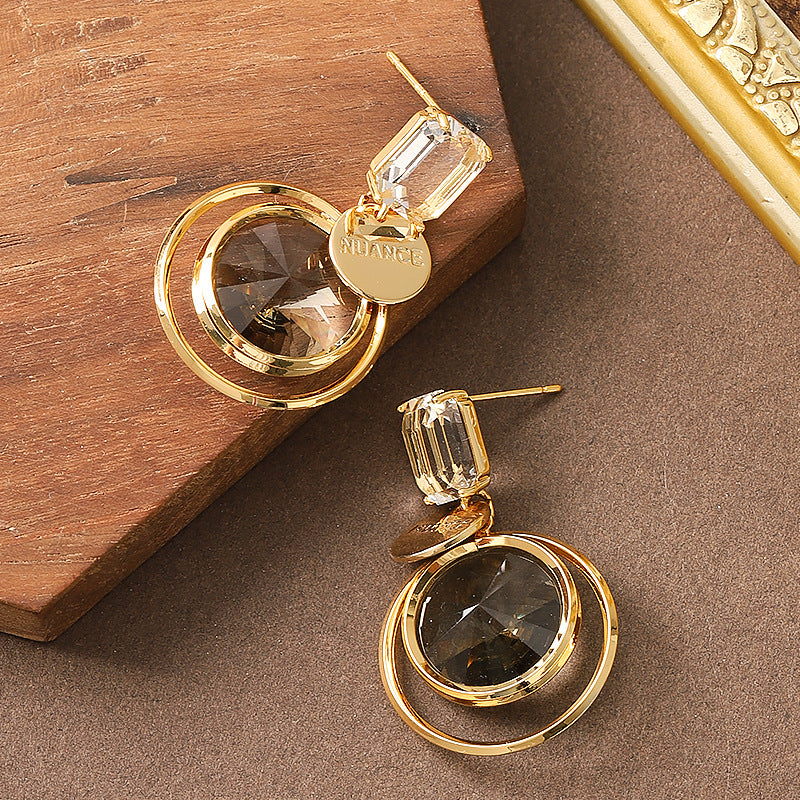 Geometric Crystal Earrings For Women - Stylish Silver Needle Design