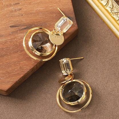 Geometric Crystal Earrings For Women - Stylish Silver Needle Design