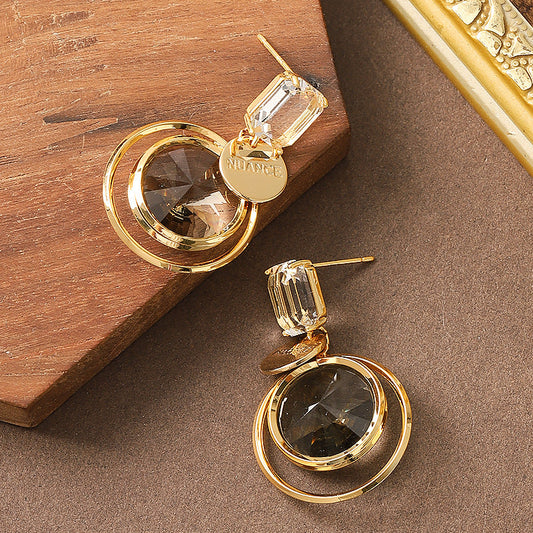 Geometric Crystal Earrings For Women - Stylish Silver Needle Design