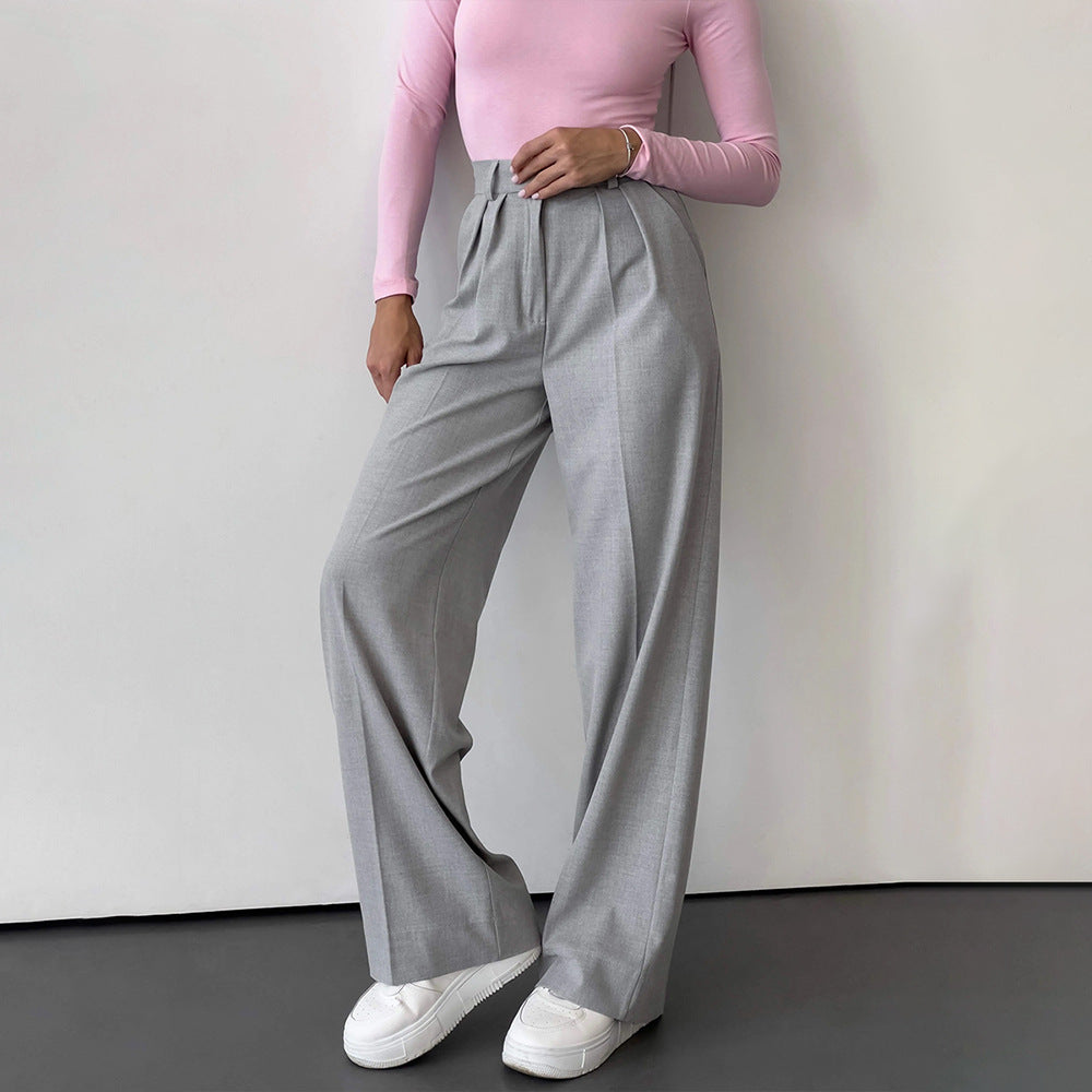Women's High Waist Wide Leg Trousers Stylish Casual Suit Pants