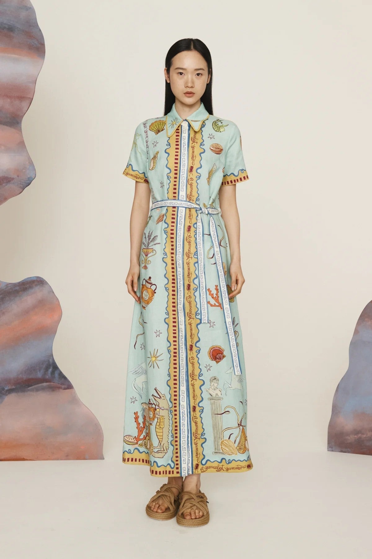 Casual Fashion Floral Printed Linen Dress with Lantern Sleeves