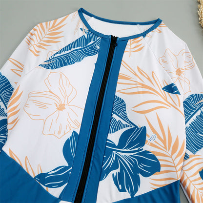 New Ladies Long Sleeve Surfing Suit Printed Zipper Turtleneck One-Piece Swimsuit