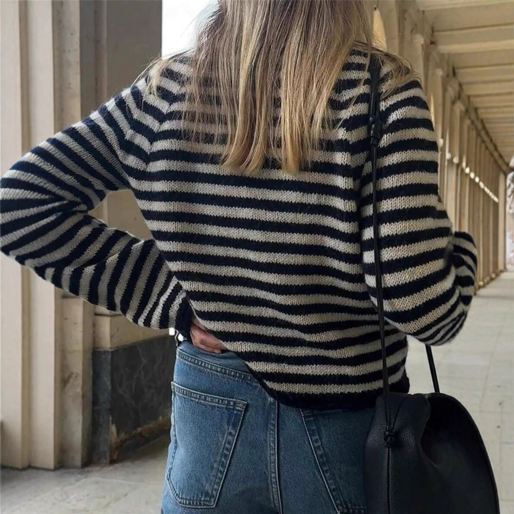 Trendy Striped Color Block Pullover Knit Sweater