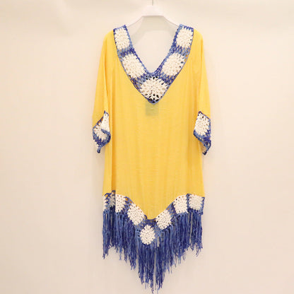 Hand Crochet Fringed Lace Outdoor Hollow Hand-Woven Beach Sunscreen Bohemian Beach Skirt Women