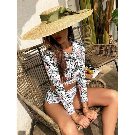 Floral Printed Long Sleeves Bikini Bathing Suit Wetsuit