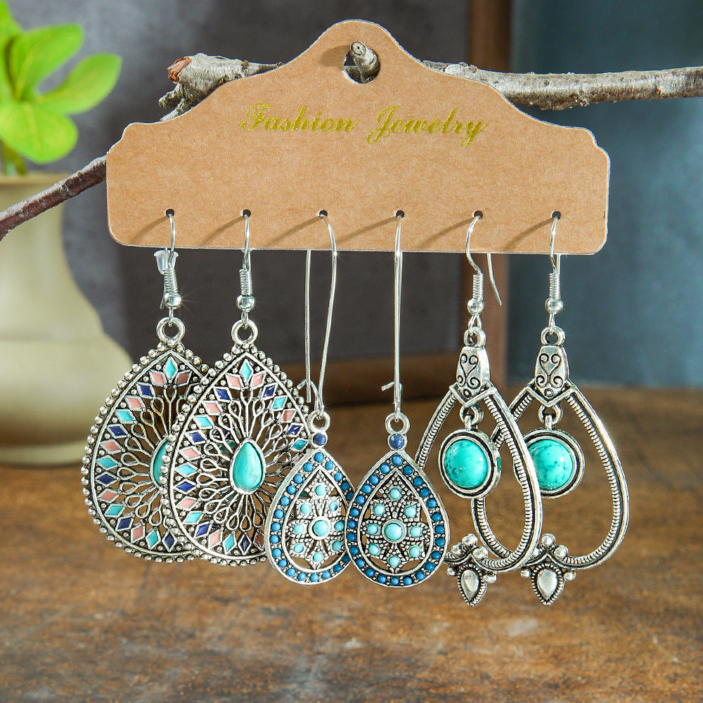 Bohemian Style Waterdrop Earrings Set Alloy Drop Earrings
