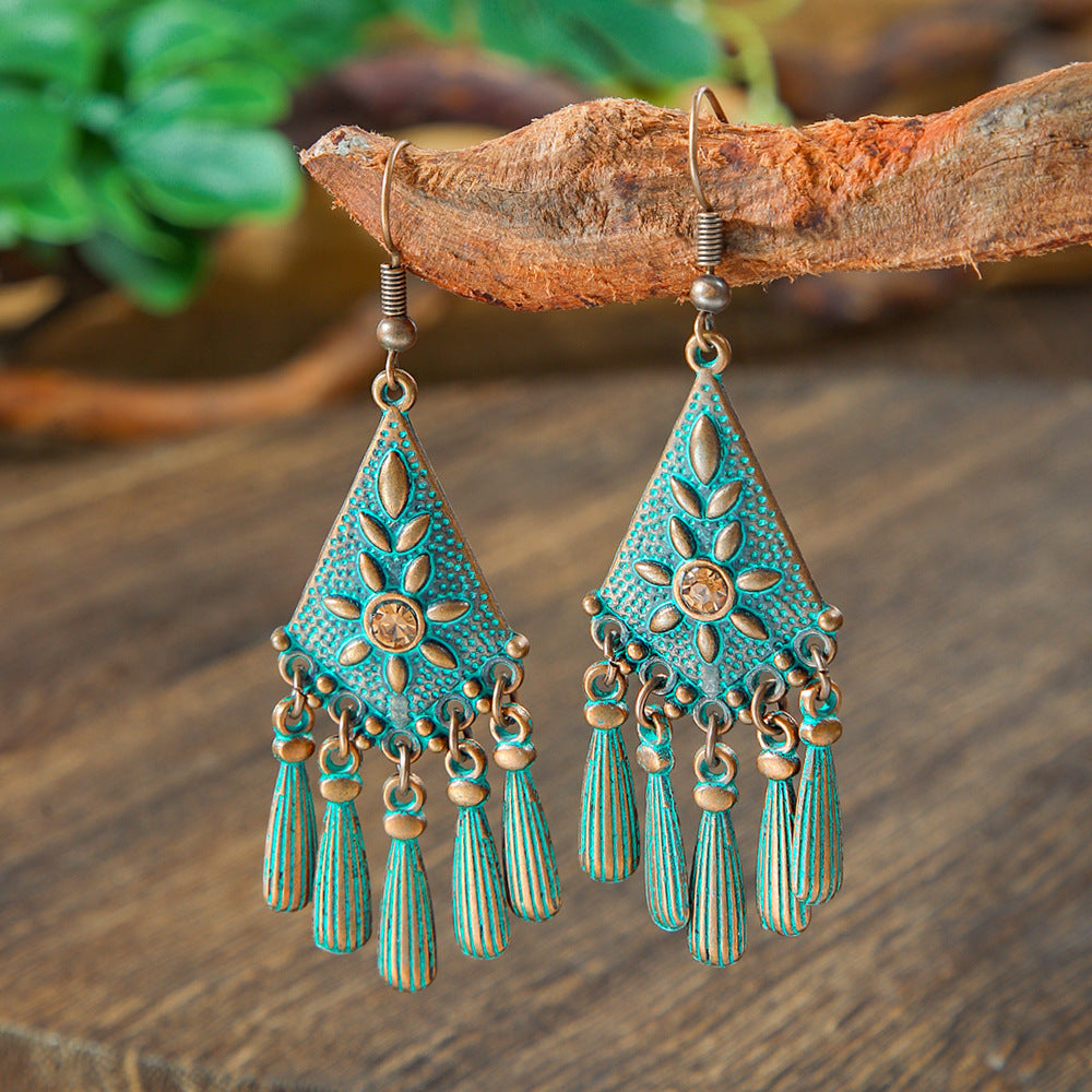 Vintage Geometric Turquoise Drop Earrings Statement Jewelry