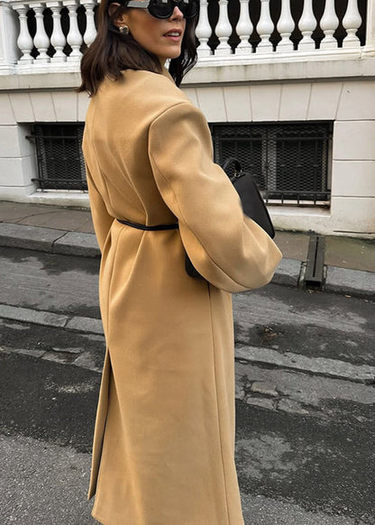 Oversized Wool Blend Coat With Structured Collar