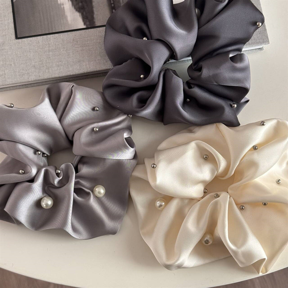 Elegant Pearl Studded Satin Hair Tie