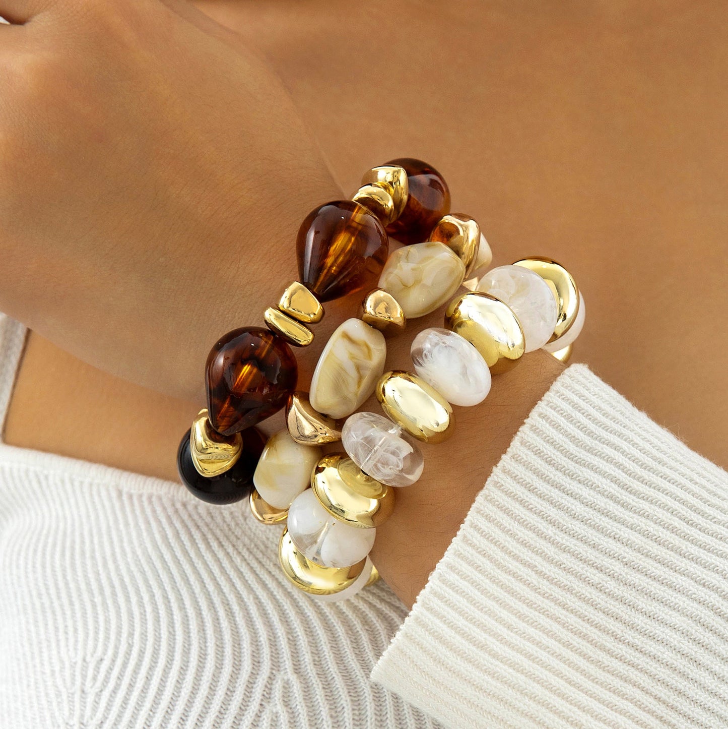 Exaggerated Acrylic Bead Bracelet Set Colorful Retro Jewelry