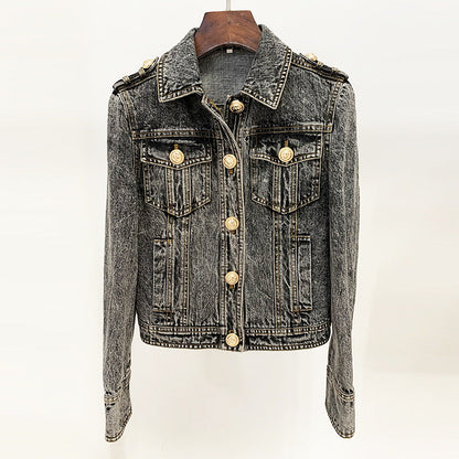 Lion Head Button Slim Fit Denim Jacket