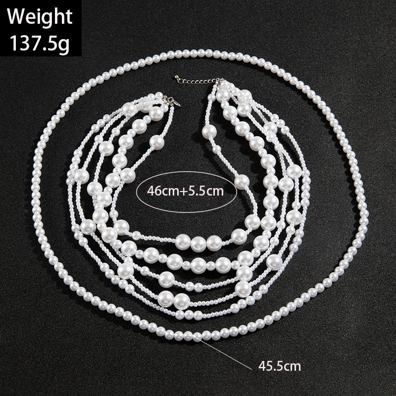 Fashionable Vintage Geometric Bead Necklace With Pearl Layered Design