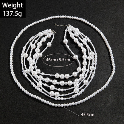 Fashionable Vintage Geometric Bead Necklace With Pearl Layered Design