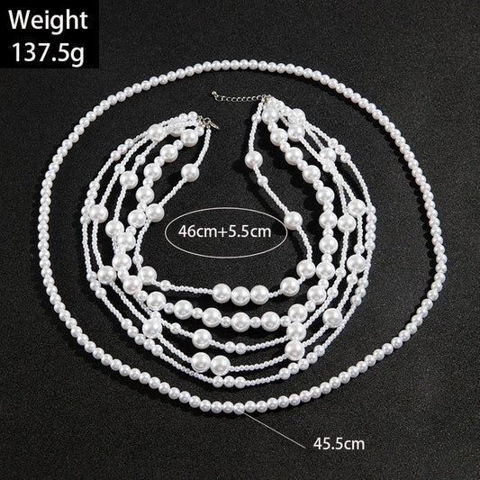 Fashionable Vintage Geometric Bead Necklace With Pearl Layered Design