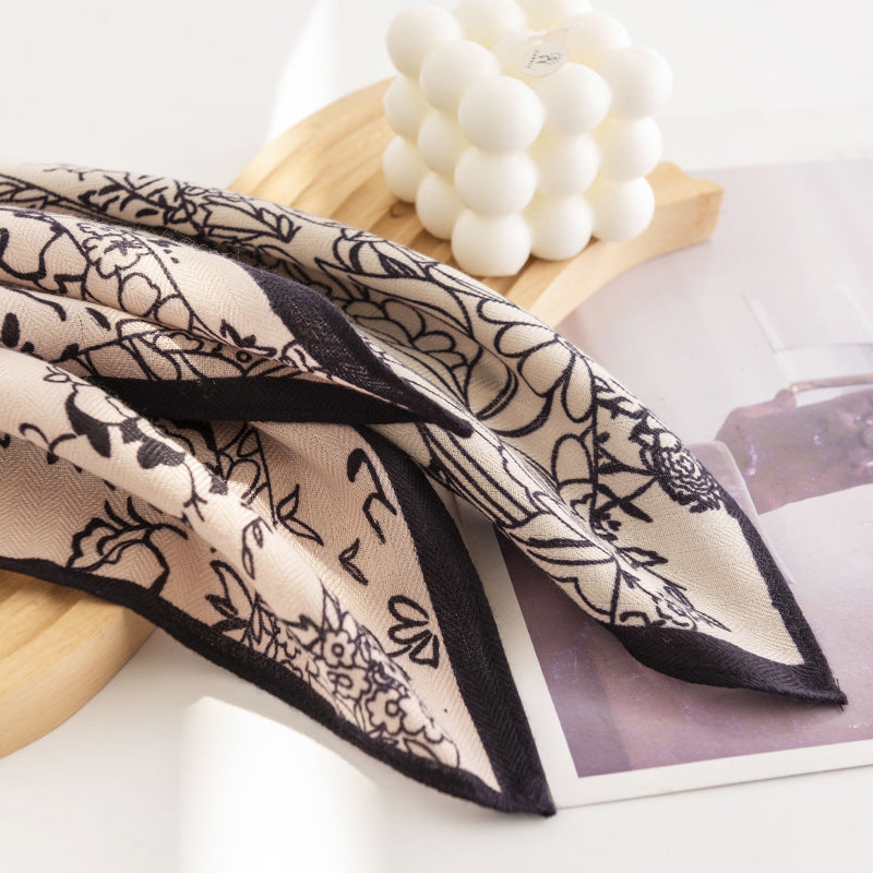 Scarvii - Floral Outline Pattern Square Scarf