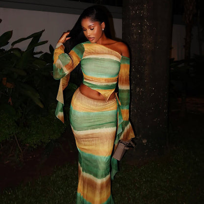 Color Block Asymmetrical Midi Dress Two-Piece Set