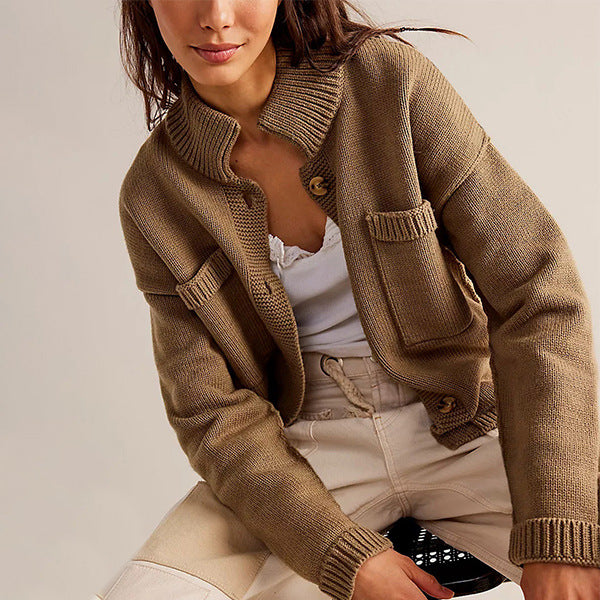 Stand Collar Button Cardigan