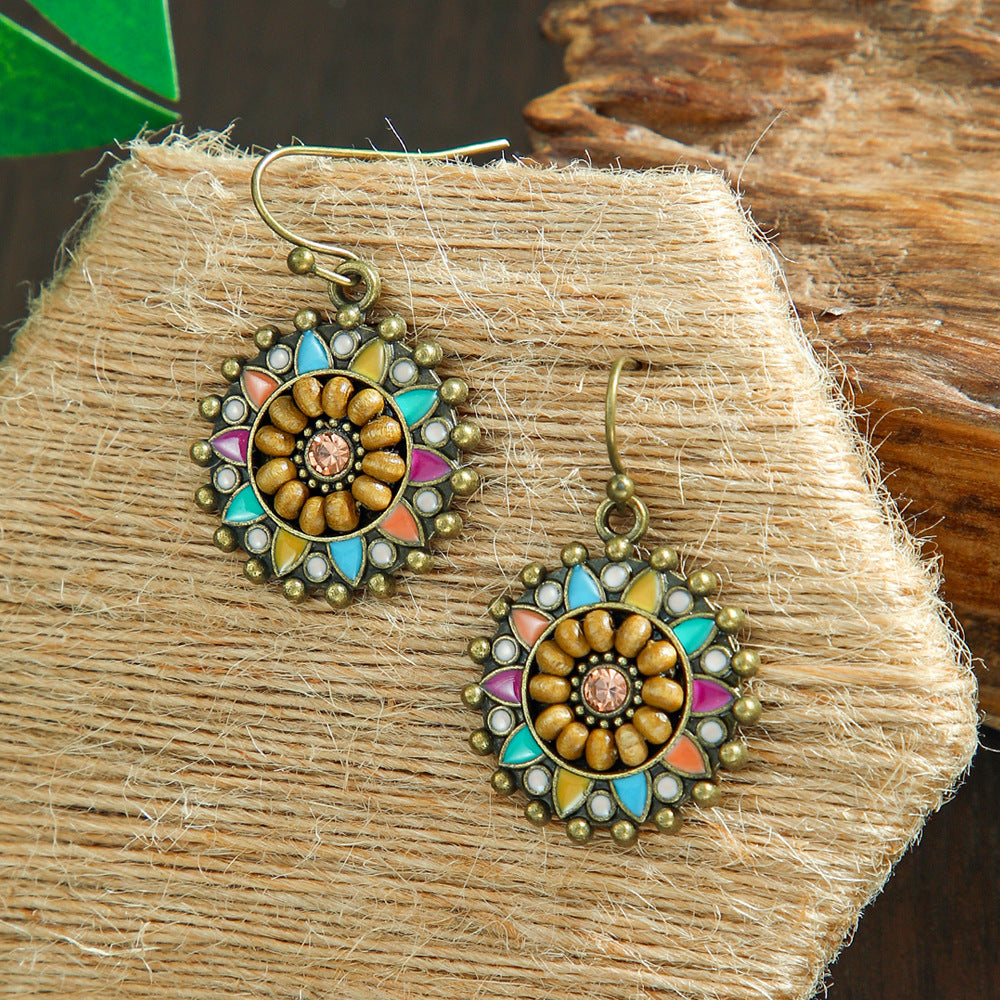 Bohemian Leaf Tassel Earrings Metal Leather Drop Dangle