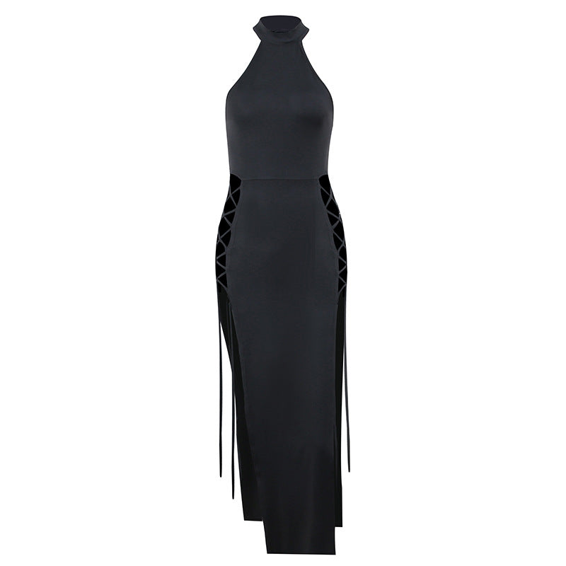 Summer Knit High Neck Sleeveless Hollow-Out Long Dress