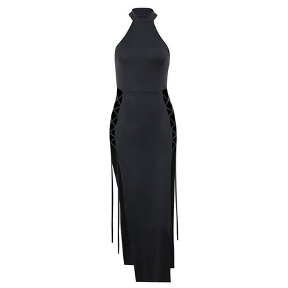 Summer Knit High Neck Sleeveless Hollow-Out Long Dress