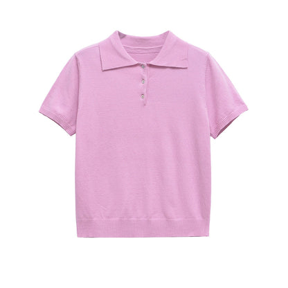 Casual Short Sleeve Plolo Collar Tops