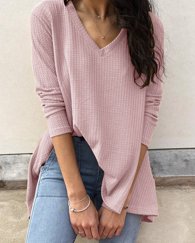 Women'S Casual Loose V-Neck Bottoming Shirt Long-Sleeved T-Shirt