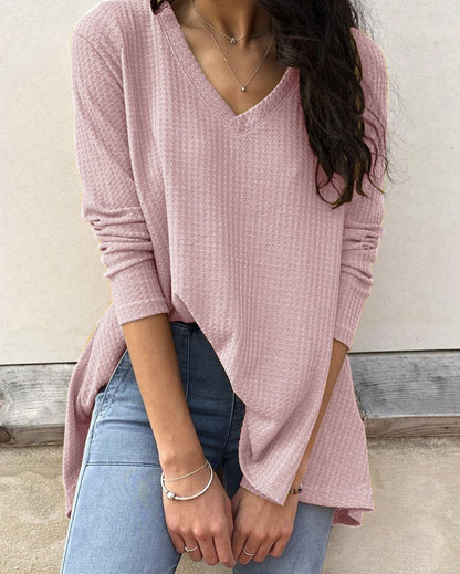 Women'S Casual Loose V-Neck Bottoming Shirt Long-Sleeved T-Shirt