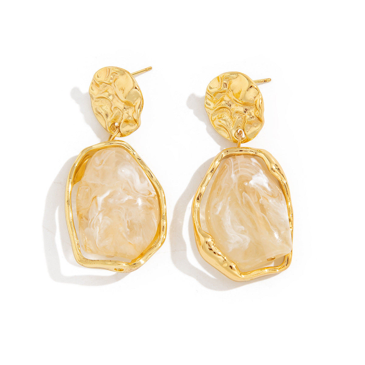 Trendy Geometric Resin Acrylic Gem Earrings With Metal Finish