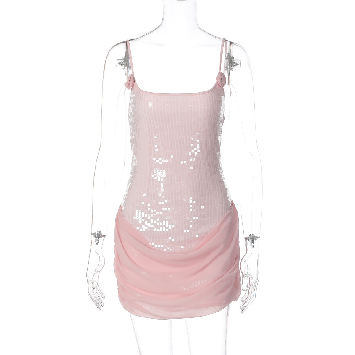 Fashionable Sequin Sleeveless Bodycon Dress with Mesh Details