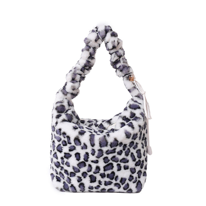 Retro Leopard Print Plush Shoulder Bag Large Capacity Crossbody Bag