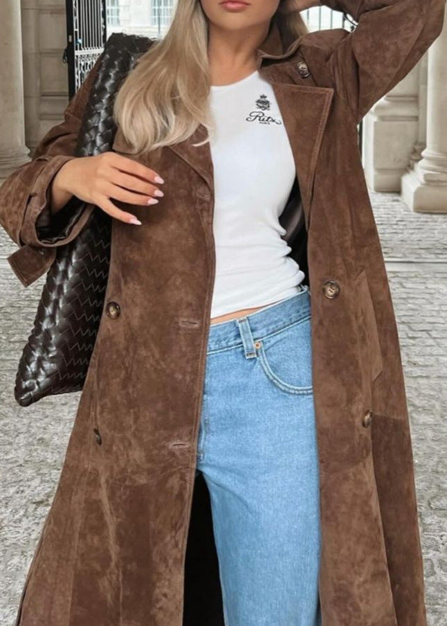 Velvet Suede Trench Coat With Tailored Fit