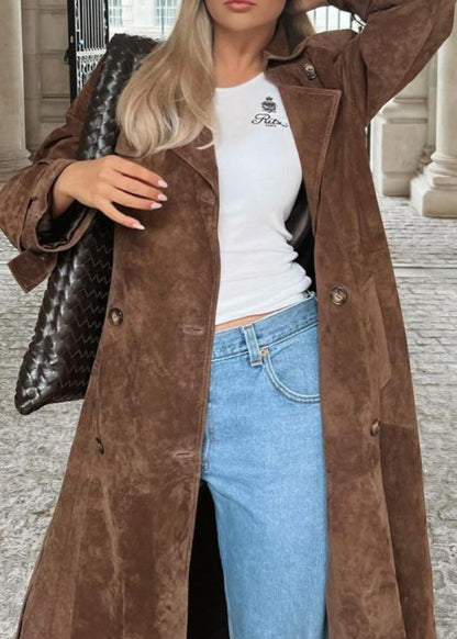 Velvet Suede Trench Coat With Tailored Fit