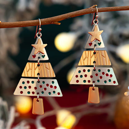 Christmas Tree Pendant Necklace Set 3D Geometric Design