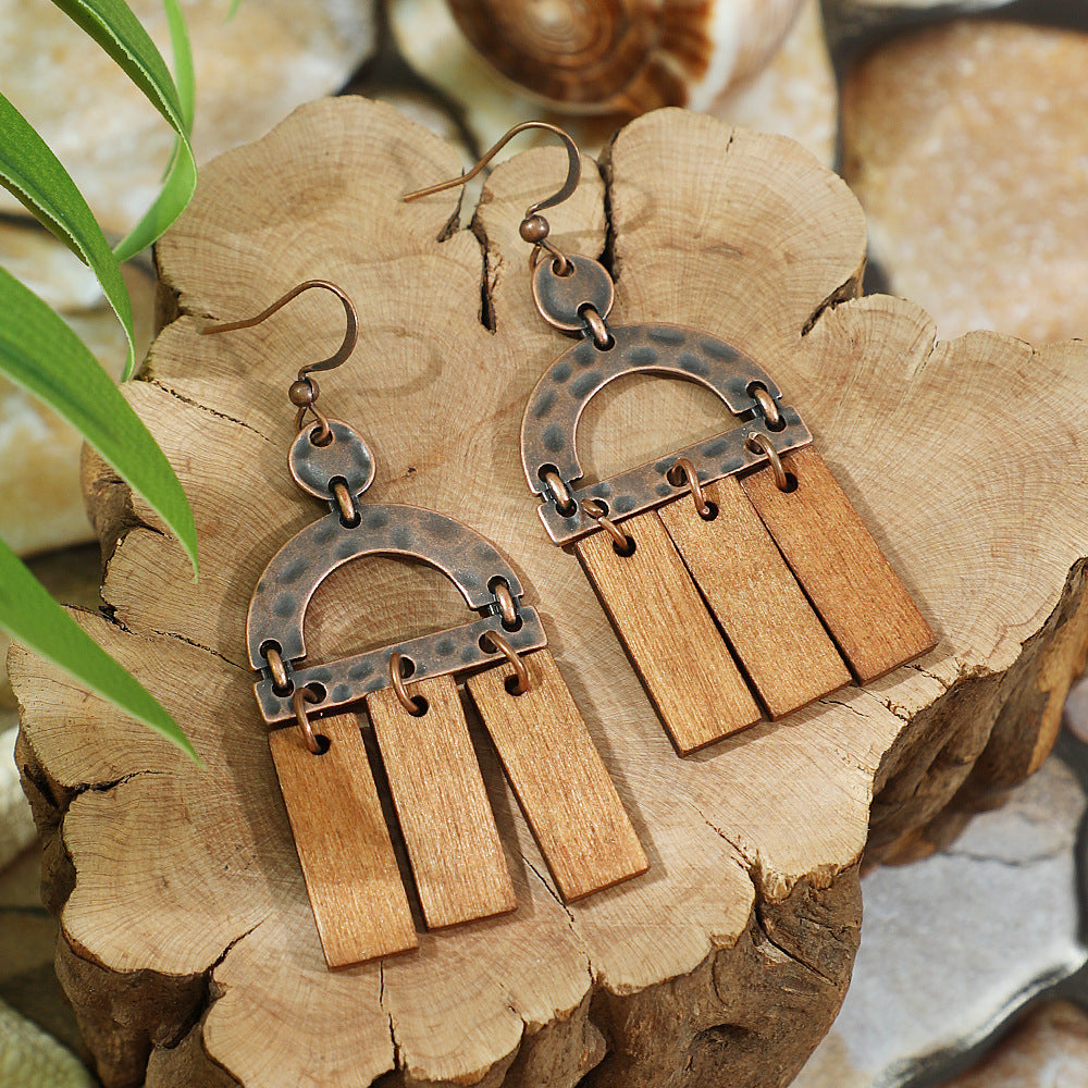 Vintage Ethnic Style Creative Brown Earrings with Turquoise Tassels