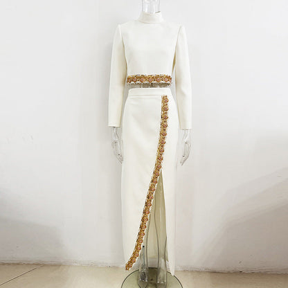 Sequin Beaded Short Top and Maxi Skirt Set