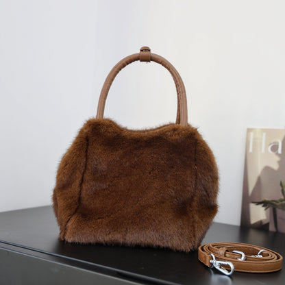 Minimalist Solid Color Fluffy Fuzzy Handbag