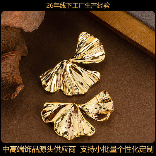 Stylish Ginkgo Leaf Metal Earrings For Women