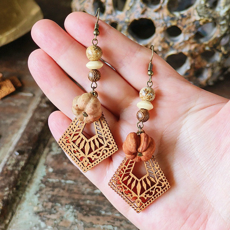 Geometric Bohemian Hollow Wood Earrings for Women