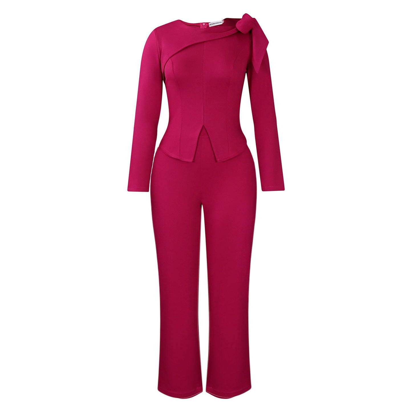 Chic Solid Long Sleeve Top And Pants Set