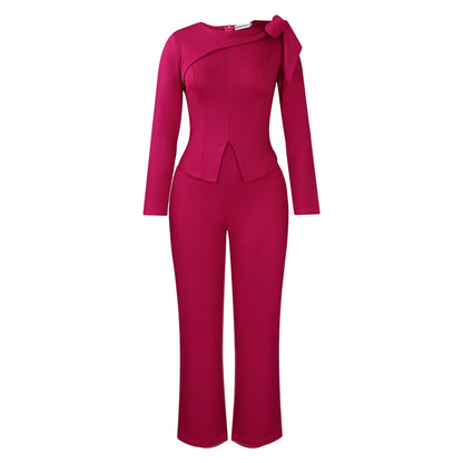 Chic Solid Long Sleeve Top And Pants Set