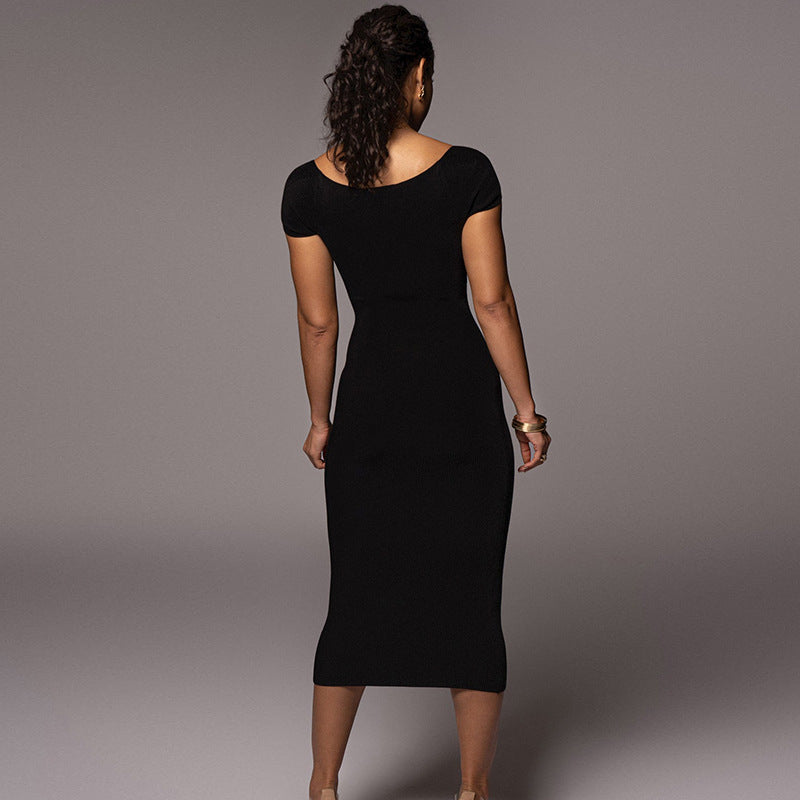 Off-Shoulder Ribbed Maxi Dress Elegant Casual Style