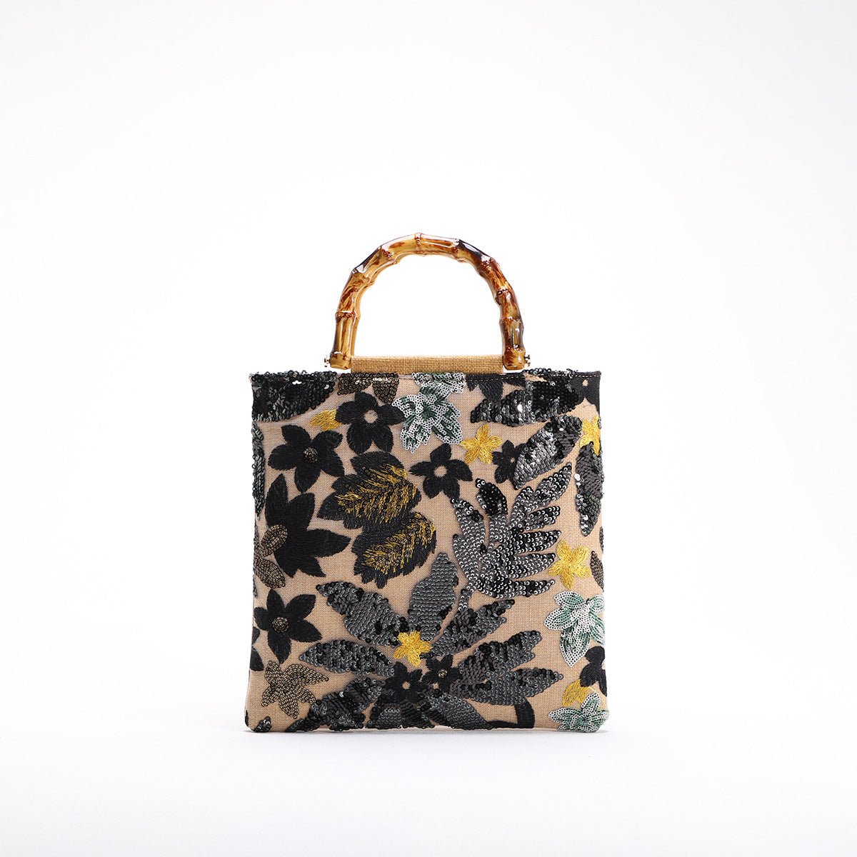 Embroidered Sequin Bamboo Tote Bag Stylish Evening Handbag