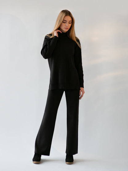 High Collar Side Split Knit Sets