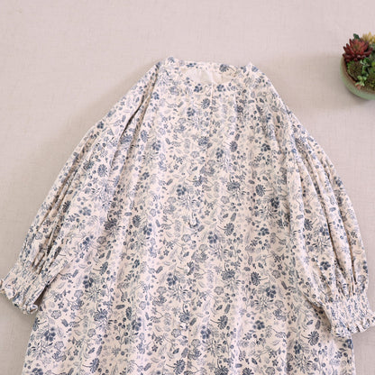 Vintage Floral Long Sleeve Dress With Puff Sleeves