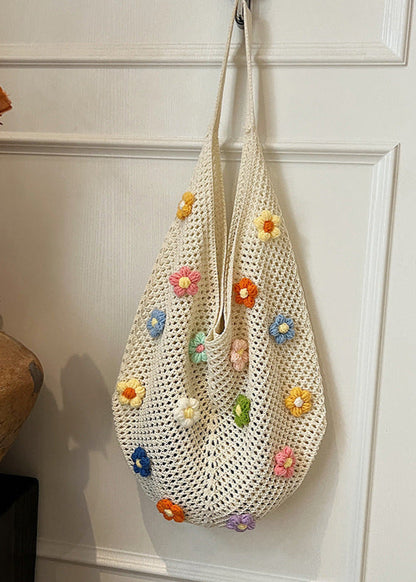 Crochet Shoulder Bag with Colorful 3D Floral Accents